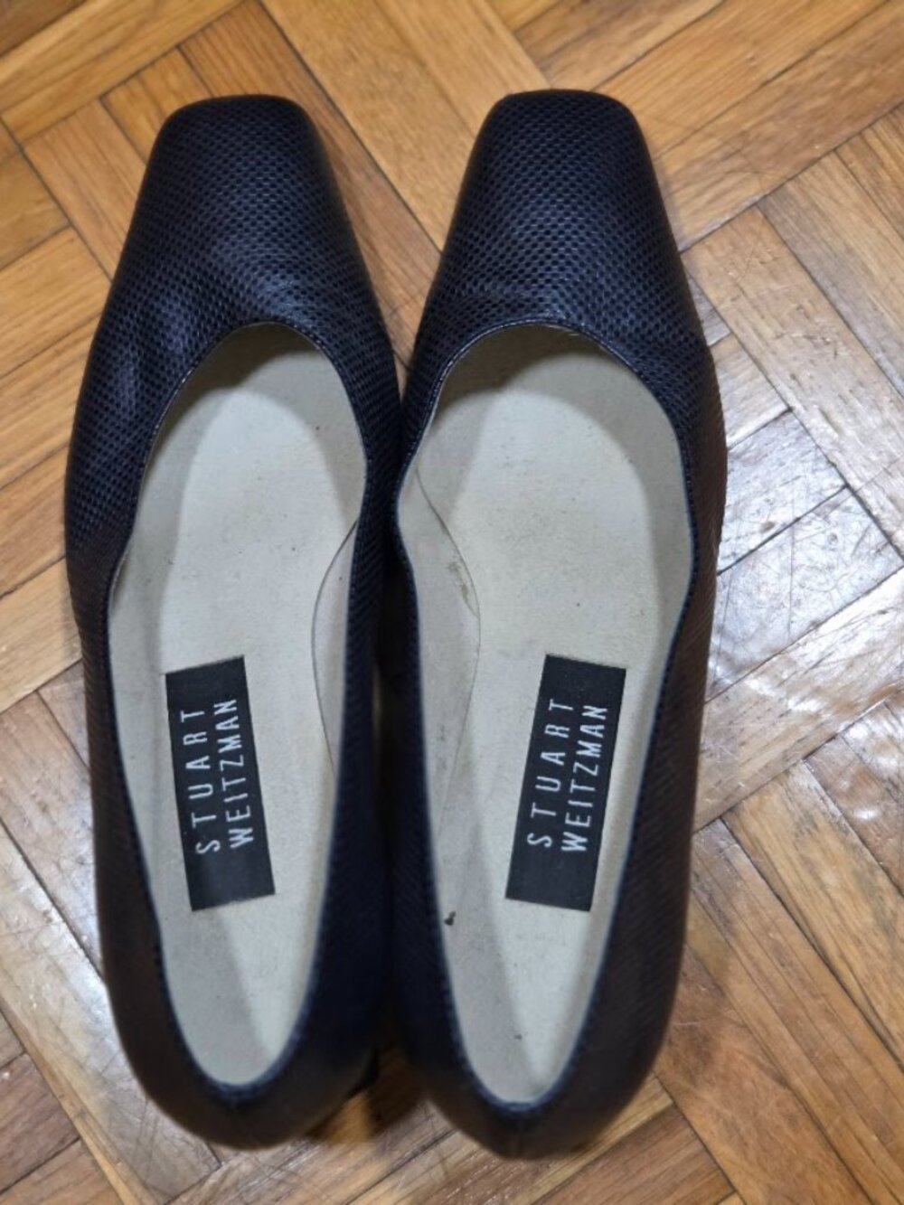 Stuart Weitzman Vintage Textured Faux Lizard Leather Block Heel Pumps - Picture 2 of 7
